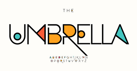 Playful futuristic alphabet with color spots and swash lines, abstract geometric font for technology festival, funky logo, creative headline, art typography, modern typographic design. Vector typeset © artyway