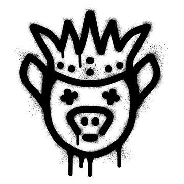 Pig king graffiti with black spray paint