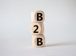 B2B, business to business marketing symbol. Concept word B2B on wooden blocks. Beautiful white background. Business and B2B concept. Copy space