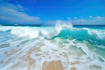 Obraz na płótnie Canvas powerful wave breaking onto the sandy shore of a beach Generative AI