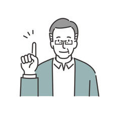 指を立てて説明している高齢男性の上半身イラスト