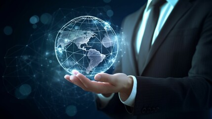 Customer network relationship management. Business network concept. Businessman hold of global structure customer network technology, Data exchanges development. Banking.