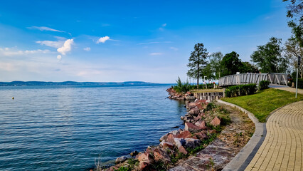 Promenade around the Lake Balaton with path for walking or cycling.