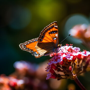 the exquisite beauty and intricate details of a butterfly delicately perched on a vibrant flower. Generated AI