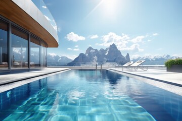 Fototapeta premium stock photo of swimming pool on the apartment montain view photography Generative AI
