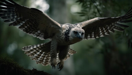 Spread wings, soaring eagle owl in motion generated by AI
