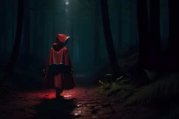 Little Red Riding Hood in forest illustration