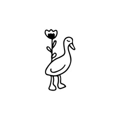vector doodle illustration of a duck with flowers
