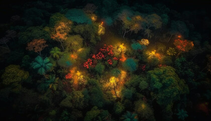 Fototapeta na wymiar Glowing tree branch in deep forest mystery generated by AI