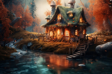 Fototapeta premium haunted house in the forest with ai generative