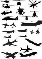 Obraz premium assorted helicopter and airplane silhouettes in black