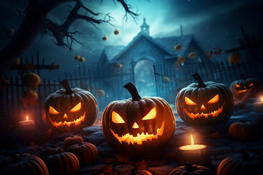 halloween background with pumpkin generative ai technology