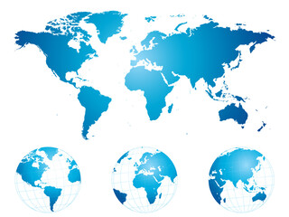 Fototapeta na wymiar Highly detailed hand drawn world map and globes. Please check my portfolio for more map illustrations.