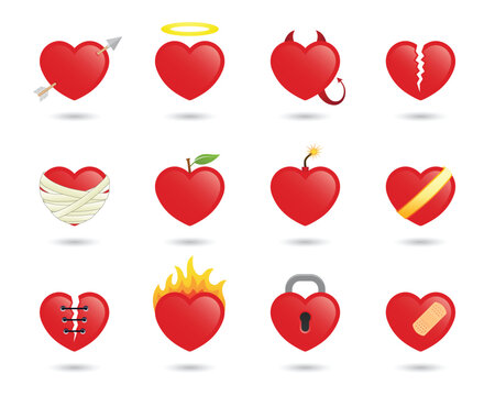 set of 12 heart icons, vector illustration