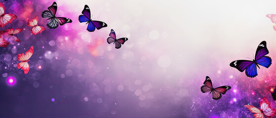 purple butterflies on purple white background with copy space, generative ai illustration