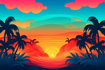 Fototapeta na wymiar tropical sunset with trees ai generative