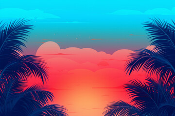 Fototapeta na wymiar tropical sunset with palm trees ai generative