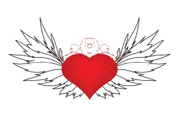 valentine illustration with heart, floral and wing