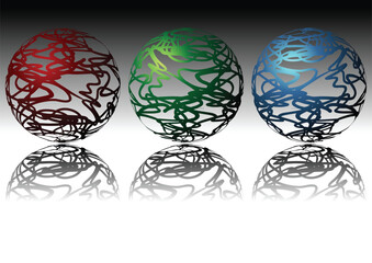 Ornamental spheres with different colors and shadow reflex