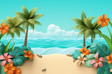 beach with palm trees and sea ai generative
