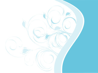 Blue and white horizontal background with floral ornament