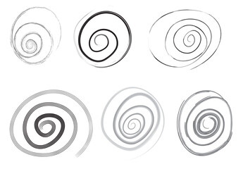 set of vector spiral in black and white color
