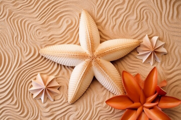 Fototapeta na wymiar starfish on wooden background generative ai technology