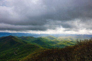 Spring Storm and Rain clouds over Blue Ridge Mountains