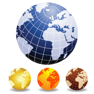 Globes of the World Europe and Africa in different colors