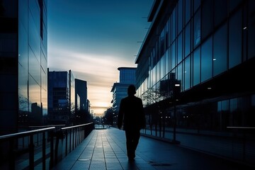 Fototapeta na wymiar Silhouette of a businessman walking in the business district, created with AI, generative AI, AI 