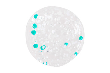 smears and drops of transparent gel with blue granules. On a blank background. PNG