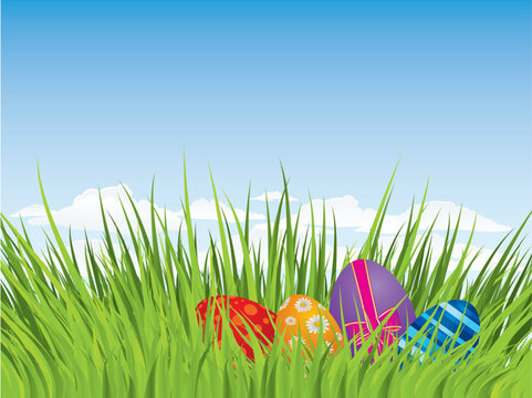 Easter eggs hiding in the grass.  Please check my portfolio for more easter illustrations.