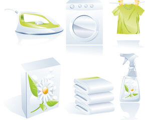 Laundry related icon set in blue and green