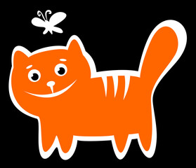 Cartoon happy cat isolated on a black background.