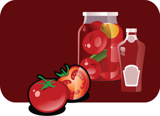 Obraz premium Vector color illustration of a tomato, tomato sauce and temporary closing-down. Color illustration of a potato. Part