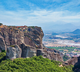 Summer Meteora - important rocky Christianity religious monasteries complex in Greece