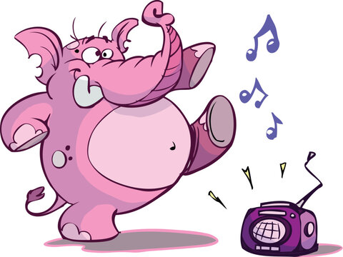 pink elephant dancing on  music