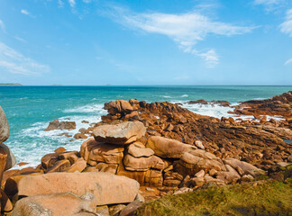 Ocean coast spring view  (between Perros-Guirec and Pleumeur-Bodou, Brittany, France). The Pink Granite Coast.