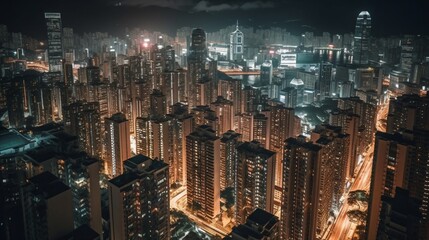 Night Symphony: Dynamic Cityscape with Vibrant Lights, Captured from a High Angle with Long Exposure