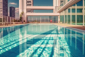 Obraz premium stock photo of swimming pool on the apartment urban view photography Generative AI