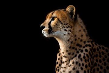 Serene Cheetah: Graceful Watchfulness, Majestic Predator, Black Background