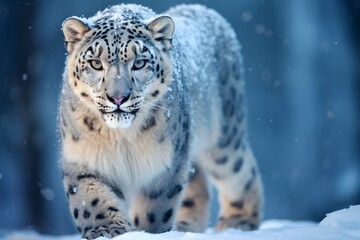 Stealthy Snow Leopard: Captivating Predator, Arctic Wilderness, Hunting Instinct