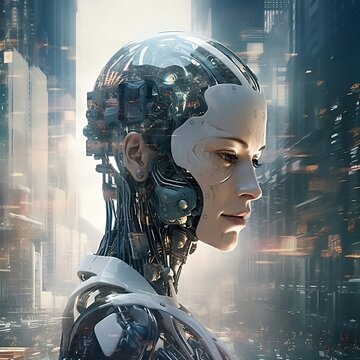 Artificial intelligence from 2038, cyber woman robot.