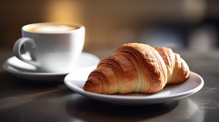 Croissant next to a delicious cappuccino