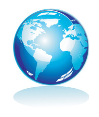 Glossy Blue world Icon with reflection