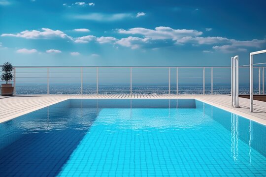 stock photo of swimming pool on the roof top apartment photography Generative AI