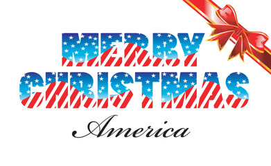 Fototapeta na wymiar Merry Christmas with Usa flag style greetings card