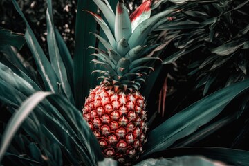 ripe pineapple growing on a tropical tree Generative AI