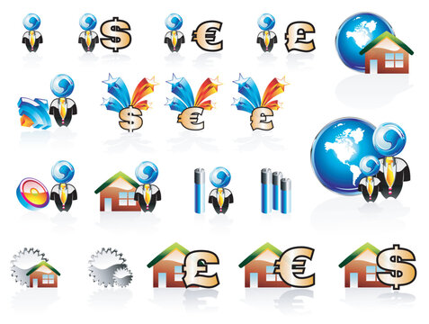 Glossy effect Business Finance and House Icon set