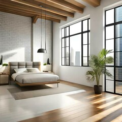 Double bedroom, industrial-style interior design